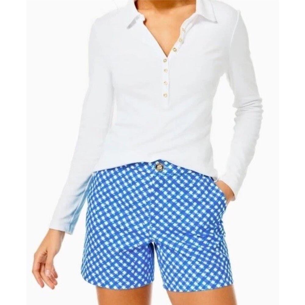 Lilly Pulitzer GRETCHEN SHORTS High Rise 5" Stretch Boca Blue Double Checking 6